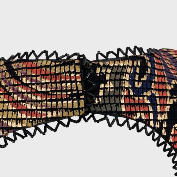 Vintage Multicolor Metallic Painted Bombshell Mesh Front Midi Dress Size Small - Picture 10 of 16